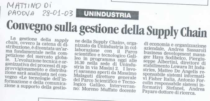 Evento 28 Gennaio Unindustria, Articolo Mattino di Padova